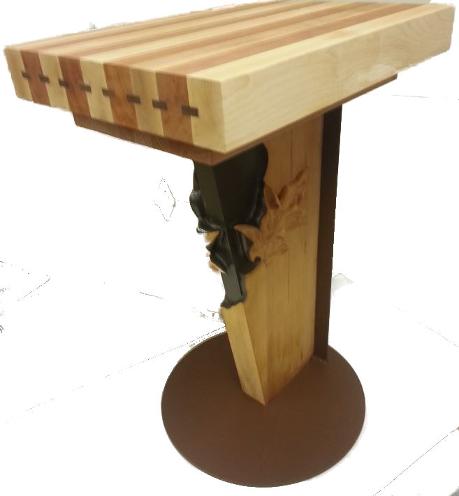 Carved maple leaves falling down butcher block stand