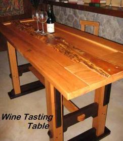Wine tasting table with yew log in top